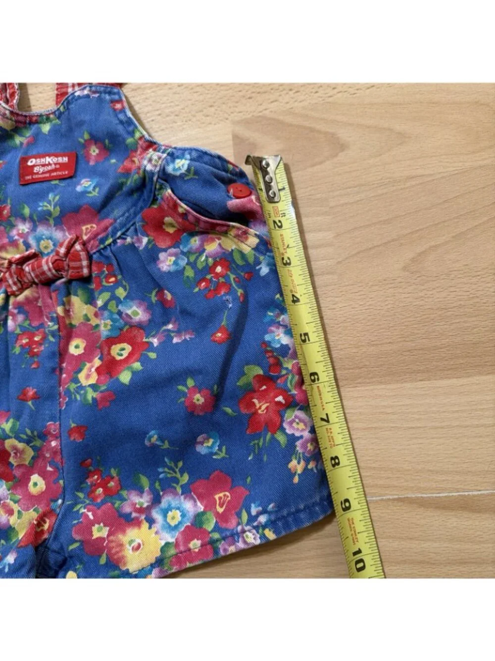 Vtg OshKosh B'gosh Floral Overalls Blue Romper 9-12M 90s